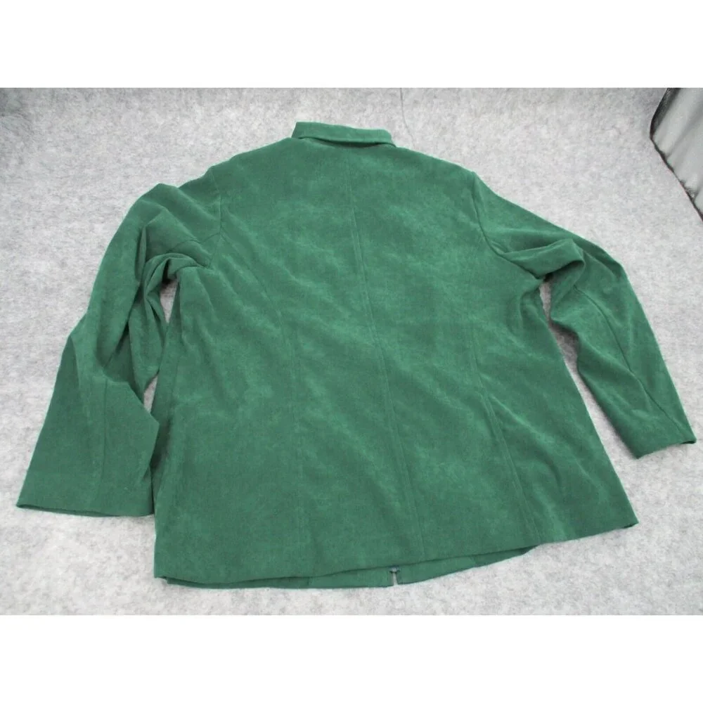 JM Collection Womens Blazer 18W Green Zip Up Long Sleeves Preppy Zip Pockets